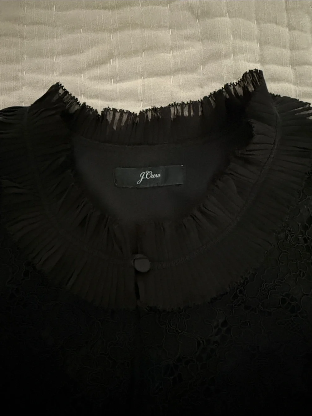 J. Crew Black Lace Sleeveless Ruffled Neck Top